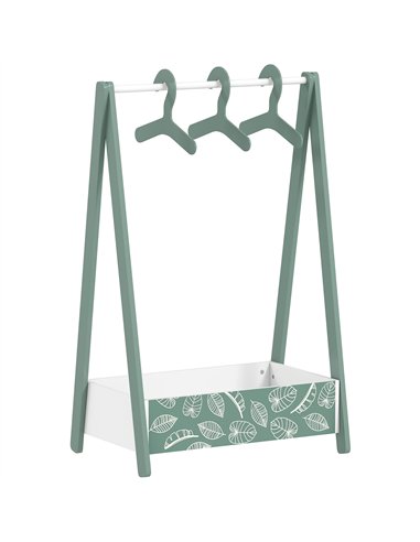 AIYAPLAY Baby Clothing Rack with Hangers, Storage Shelf for Bedroom, Leaf Theme, for Ages 3-6, Green
