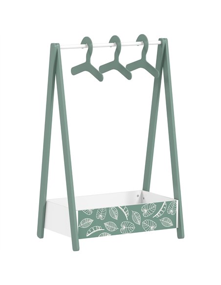 AIYAPLAY Baby Clothing Rack with Hangers, Storage Shelf for Bedroom, Leaf Theme, for Ages 3-6, Green