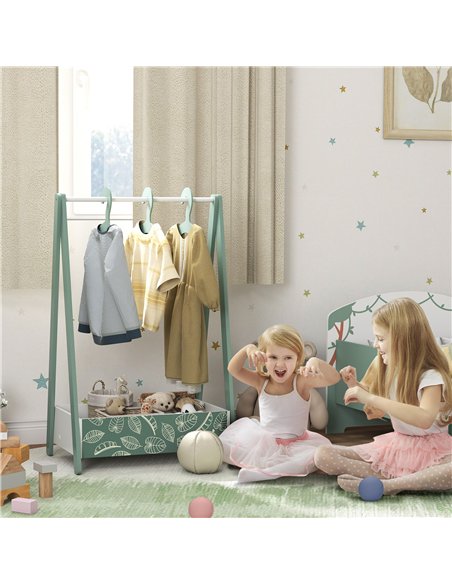 AIYAPLAY Baby Clothing Rack with Hangers, Storage Shelf for Bedroom, Leaf Theme, for Ages 3-6, Green