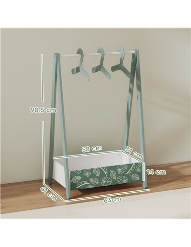 AIYAPLAY Baby Clothing Rack with Hangers, Storage Shelf for Bedroom, Leaf Theme, for Ages 3-6, Green