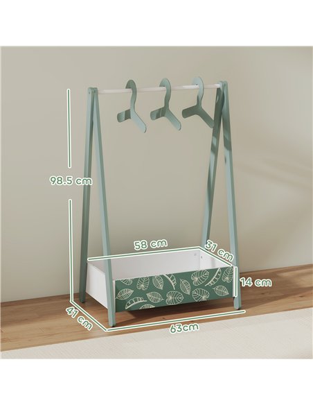 AIYAPLAY Baby Clothing Rack with Hangers, Storage Shelf for Bedroom, Leaf Theme, for Ages 3-6, Green