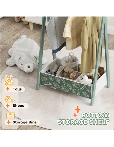 AIYAPLAY Baby Clothing Rack with Hangers, Storage Shelf for Bedroom, Leaf Theme, for Ages 3-6, Green