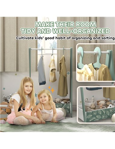 AIYAPLAY Baby Clothing Rack with Hangers, Storage Shelf for Bedroom, Leaf Theme, for Ages 3-6, Green