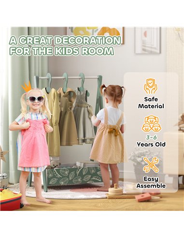 AIYAPLAY Baby Clothing Rack with Hangers, Storage Shelf for Bedroom, Leaf Theme, for Ages 3-6, Green