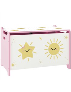 AIYAPLAY Toy Box with Lid, Safety Hinges and Groove Handles, Toy Storage organiser for Kids, Living Room, Playroom, Pink