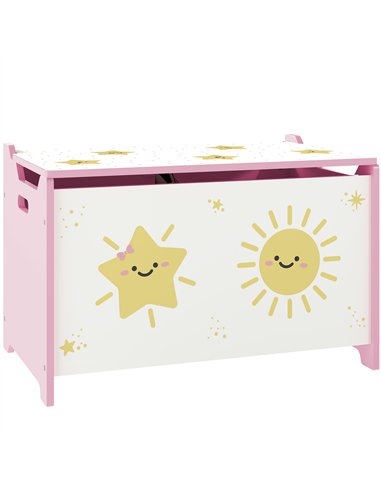 AIYAPLAY Toy Box with Lid, Safety Hinges and Groove Handles, Toy Storage organiser for Kids, Living Room, Playroom, Pink