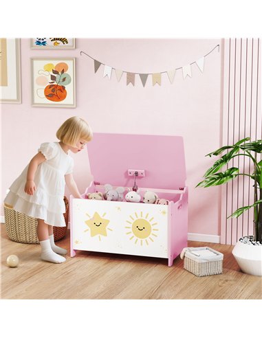 AIYAPLAY Toy Box with Lid, Safety Hinges and Groove Handles, Toy Storage organiser for Kids, Living Room, Playroom, Pink