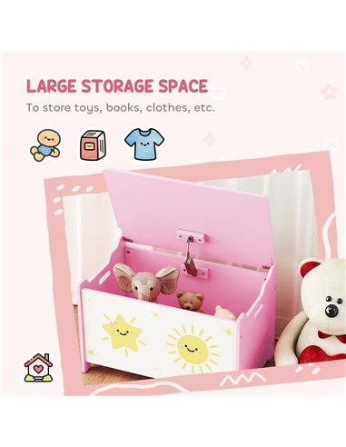 AIYAPLAY Toy Box with Lid, Safety Hinges and Groove Handles, Toy Storage organiser for Kids, Living Room, Playroom, Pink