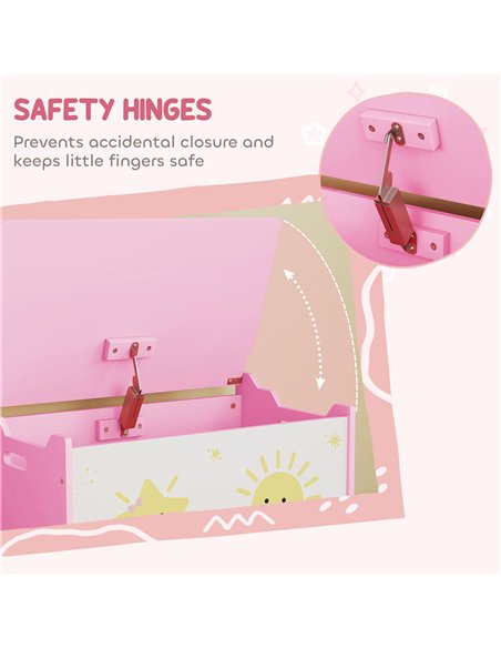 AIYAPLAY Toy Box with Lid, Safety Hinges and Groove Handles, Toy Storage organiser for Kids, Living Room, Playroom, Pink