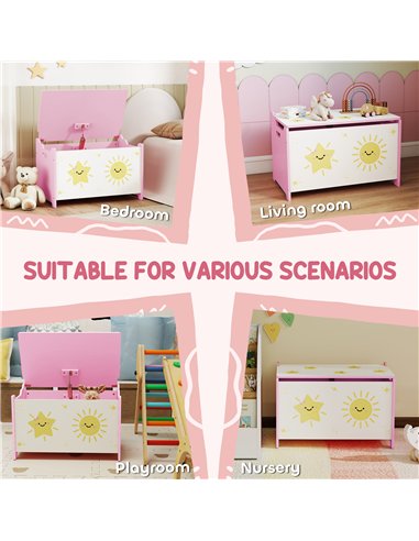 AIYAPLAY Toy Box with Lid, Safety Hinges and Groove Handles, Toy Storage organiser for Kids, Living Room, Playroom, Pink
