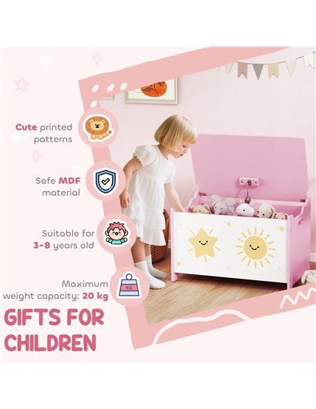 AIYAPLAY Toy Box with Lid, Safety Hinges and Groove Handles, Toy Storage organiser for Kids, Living Room, Playroom, Pink