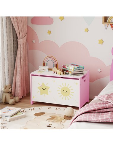 AIYAPLAY Toy Box with Lid, Safety Hinges and Groove Handles, Toy Storage organiser for Kids, Living Room, Playroom, Pink