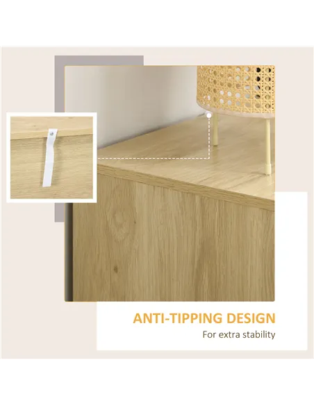 HOMCOM Chest of Four Rattan Weave Panel Drawers - Wood-Effect