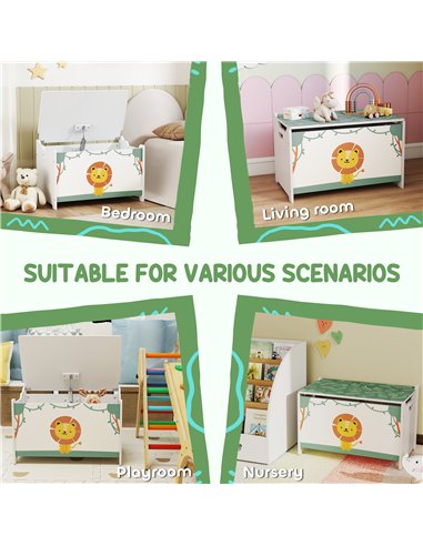 AIYAPLAY Toy Box with Lid, Safety Hinges and Groove Handles, Toy Storage organiser for Kids, Living Room, Playroom, Green