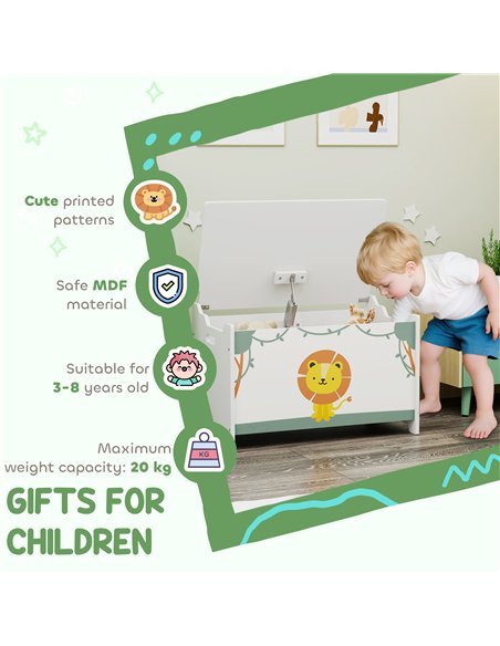 AIYAPLAY Toy Box with Lid, Safety Hinges and Groove Handles, Toy Storage organiser for Kids, Living Room, Playroom, Green