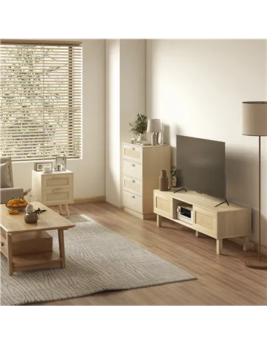 HOMCOM Chest of Four Rattan Weave Panel Drawers - Wood-Effect