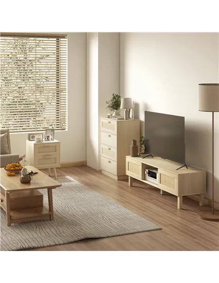 HOMCOM Chest of Four Rattan Weave Panel Drawers - Wood-Effect