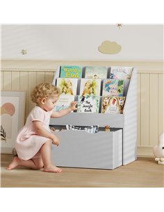 AIYAPLAY Bookcase for Kids with Shelves, Drawer, Bookcase for Bedroom, Playroom, Grey 2