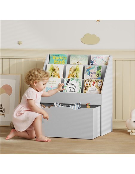 AIYAPLAY Bookcase for Kids with Shelves, Drawer, Bookcase for Bedroom, Playroom, Grey