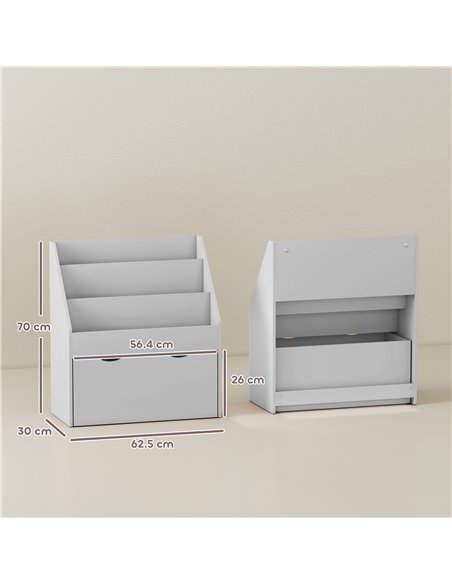 AIYAPLAY Bookcase for Kids with Shelves, Drawer, Bookcase for Bedroom, Playroom, Grey