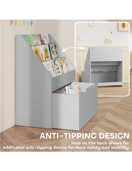 AIYAPLAY Bookcase for Kids with Shelves, Drawer, Bookcase for Bedroom, Playroom, Grey