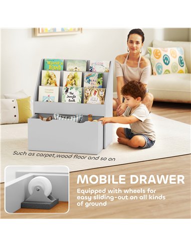 AIYAPLAY Bookcase for Kids with Shelves, Drawer, Bookcase for Bedroom, Playroom, Grey