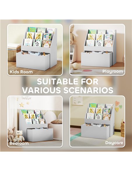 AIYAPLAY Bookcase for Kids with Shelves, Drawer, Bookcase for Bedroom, Playroom, Grey
