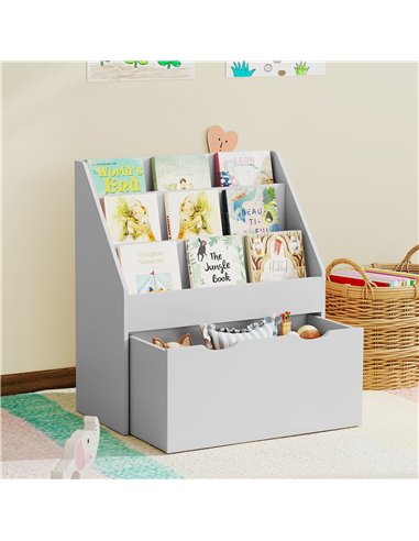 AIYAPLAY Bookcase for Kids with Shelves, Drawer, Bookcase for Bedroom, Playroom, Grey