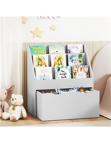 AIYAPLAY Bookcase for Kids with Shelves, Drawer, Bookcase for Bedroom, Playroom, Grey