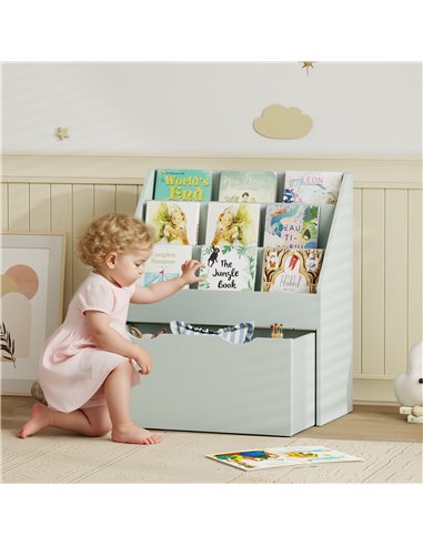 AIYAPLAY Bookcase for Kids with Shelves, Drawer, Bookcase for Bedroom, Playroom, Green