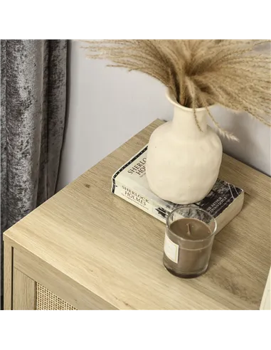 HOMCOM Chest of Four Rattan Weave Panel Drawers - Wood-Effect