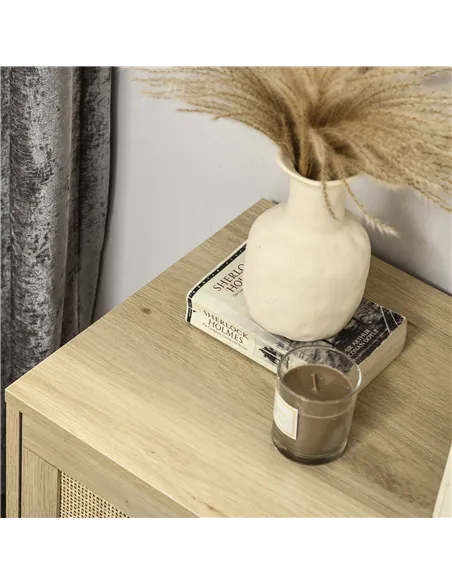 HOMCOM Chest of Four Rattan Weave Panel Drawers - Wood-Effect