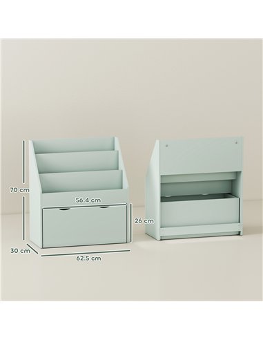 AIYAPLAY Bookcase for Kids with Shelves, Drawer, Bookcase for Bedroom, Playroom, Green