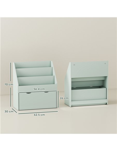 AIYAPLAY Bookcase for Kids with Shelves, Drawer, Bookcase for Bedroom, Playroom, Green