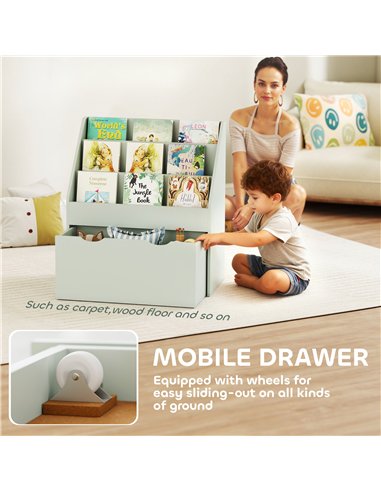 AIYAPLAY Bookcase for Kids with Shelves, Drawer, Bookcase for Bedroom, Playroom, Green