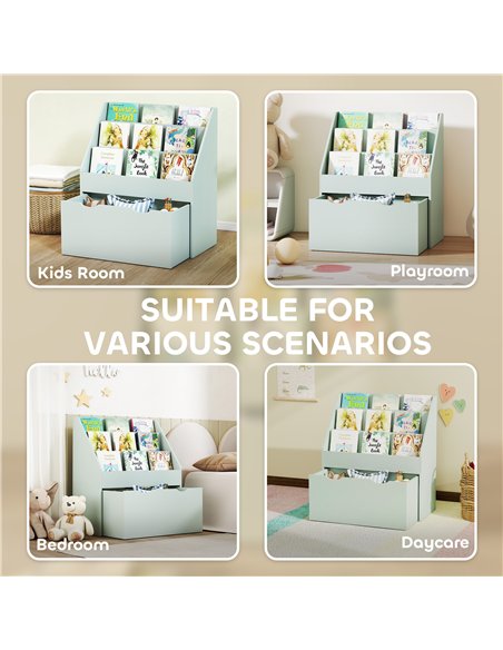 AIYAPLAY Bookcase for Kids with Shelves, Drawer, Bookcase for Bedroom, Playroom, Green