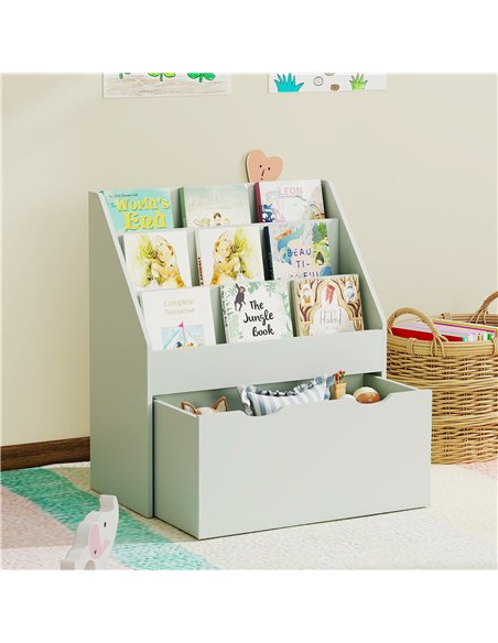 AIYAPLAY Bookcase for Kids with Shelves, Drawer, Bookcase for Bedroom, Playroom, Green
