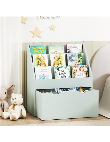AIYAPLAY Bookcase for Kids with Shelves, Drawer, Bookcase for Bedroom, Playroom, Green