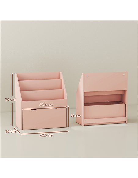 AIYAPLAY Bookcase for Kids with Shelves, Drawer, Bookcase for Bedroom, Playroom, Pink