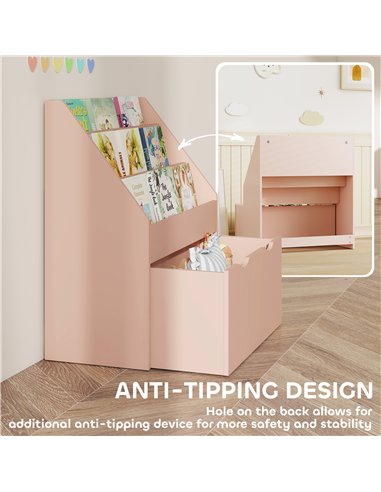 AIYAPLAY Bookcase for Kids with Shelves, Drawer, Bookcase for Bedroom, Playroom, Pink
