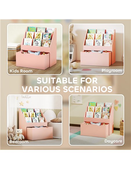AIYAPLAY Bookcase for Kids with Shelves, Drawer, Bookcase for Bedroom, Playroom, Pink