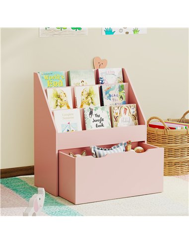 AIYAPLAY Bookcase for Kids with Shelves, Drawer, Bookcase for Bedroom, Playroom, Pink