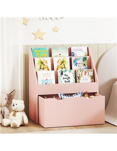 AIYAPLAY Bookcase for Kids with Shelves, Drawer, Bookcase for Bedroom, Playroom, Pink