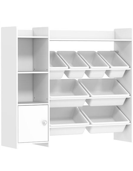 AIYAPLAY Toy Storage Unit with 8 Removable Bins, Storage Shelves, Cabinet, White