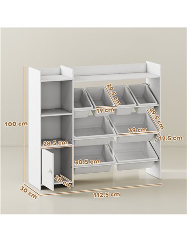 AIYAPLAY Toy Storage Unit with 8 Removable Bins, Storage Shelves, Cabinet, White