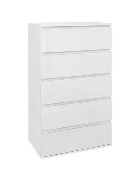 HOMCOM 5-Drawer Modern Dresser, High Gloss Storage Drawer Unit for Bedroom, White