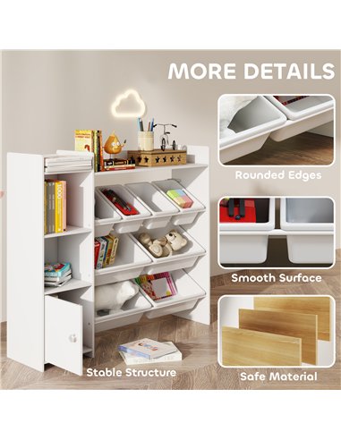 AIYAPLAY Toy Storage Unit with 8 Removable Bins, Storage Shelves, Cabinet, White