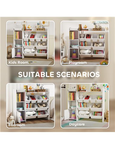 AIYAPLAY Toy Storage Unit with 8 Removable Bins, Storage Shelves, Cabinet, White