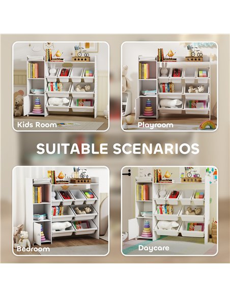 AIYAPLAY Toy Storage Unit with 8 Removable Bins, Storage Shelves, Cabinet, White