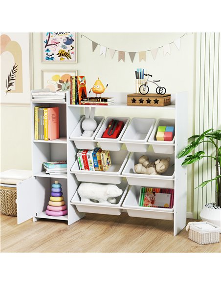 AIYAPLAY Toy Storage Unit with 8 Removable Bins, Storage Shelves, Cabinet, White